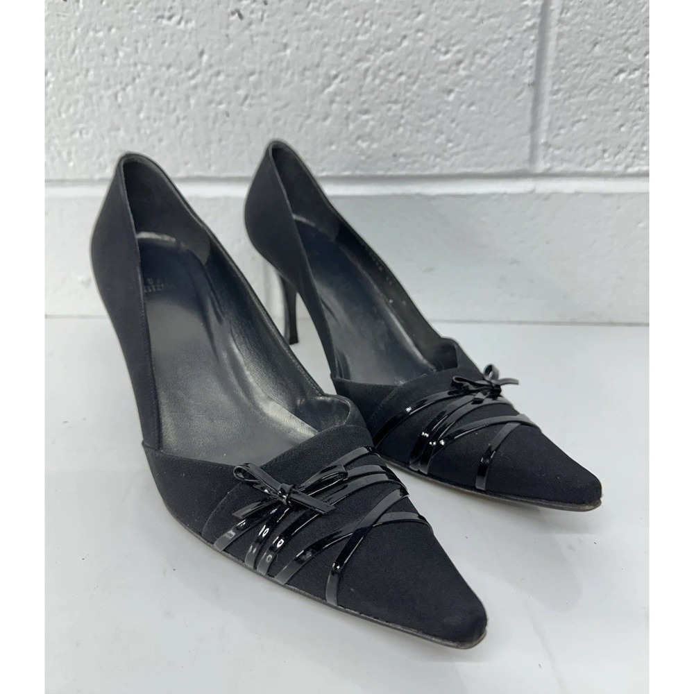 Stuart Weitzman Women's Shoes Heels Size 11 Black Fabric Bow Straps‎ BW06099